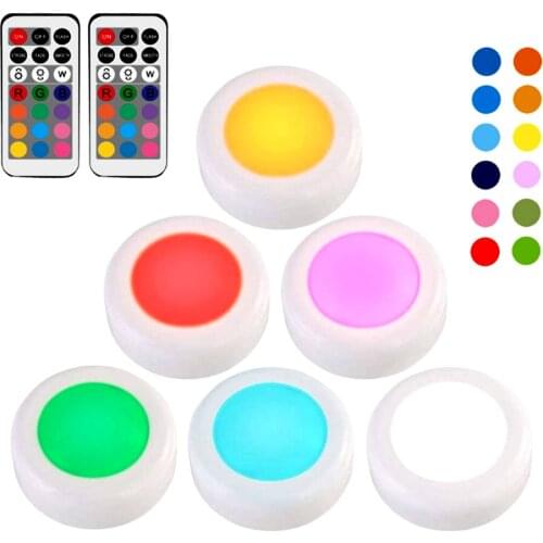 RGB 12 Color Puck Lights LED Cabinet Light Dimmable Under Shelf Kitchen Counter Lighting With Remote Controller Night Lamp