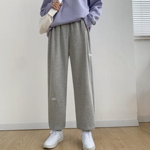 Gray Wide-Legged Pants Women 's Spring Autumn New Straight High Waist Drooping Leisure Outerwear Sweatpants Korean Style Pants