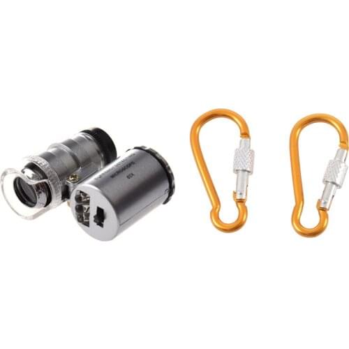 Mini 60X LED Pocket Microscope Jeweler Magnifier Adjustable Loupe withTravel Adjusting Screw Carabiner Clip Hook
