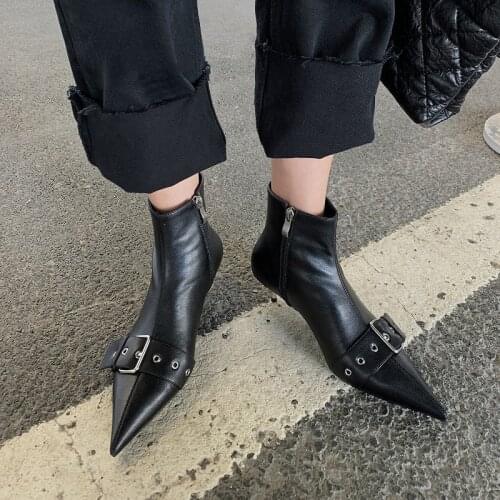 Med Heels Boots Women Winter Short Botas Mujer Zipper Shoes Women Fashion New Punk Boots Buckle Decor Ankle Boots For Women