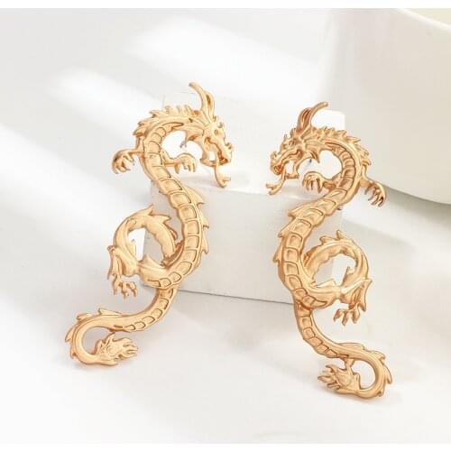 1Pair Punk Vintage Chinese Dragon Earrings for Women Jewelry European Womens Lucky Animal Totem Men Stud Earings Girl Gift E375