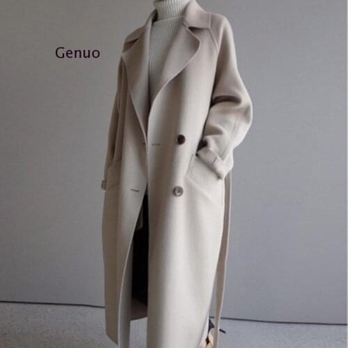 Winter Beige Elegant Wool Blend Women Korean Fashion Black Long Coats Vintage Minimalist Woolen Overcoat Camel Oversize Outwear
