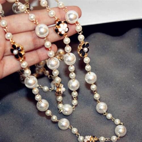 Famous Camellia Long neckless jewelry flowers sautoir collier femme perle necklace collares largos women