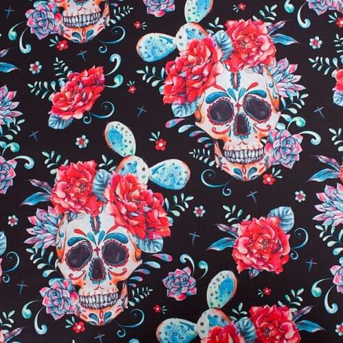 0.5 Yard Floral Sugar Skull Polyester Fabric for Dressmaking Chiffon Home DIY Patchwork Sewing Material Quilting Fabric 56" wide