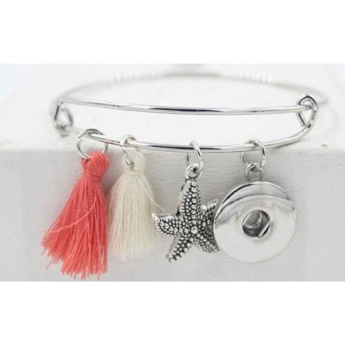 10PCS/LOT Interchangeable Bracelet Sealife Ocean Starfish Tassel Charms Snap Bracelet&Bangles for Women Jewelry Fit 18mm Buttons