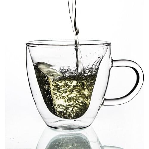 100 Pcs 240/180ml Heart Love Shaped Double Wall Layer Transparent Glass Tea Cup Lover Juice Coffee Milk Mug Drinkware