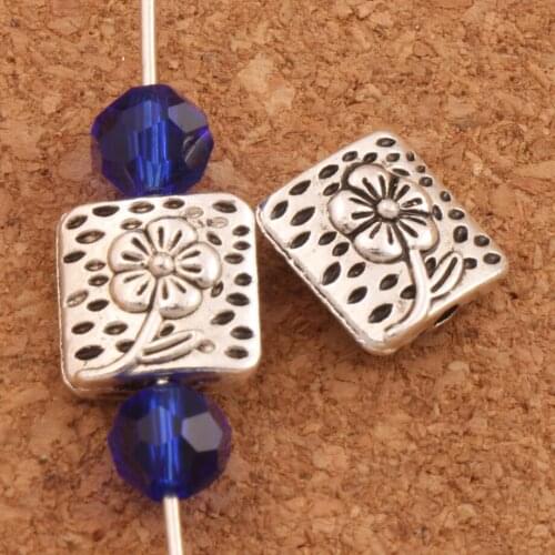 Flower Concave Carved Pattern Square Flat Beads Findings 42pcs Zinc Alloy Jewelry Making L1798 10X10mm Loose Beads