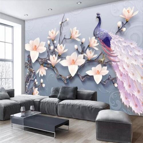 3D magnolia peacock clear TV background wall professional production mural factory wallpaper wholesale wallpaper (to map custom)