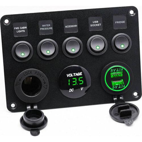 4 5 Gang Toggle Switch Panel Marine 4.2A Waterproof Digital Voltmeter Control With USB Charger For Boat Camper Marine RV