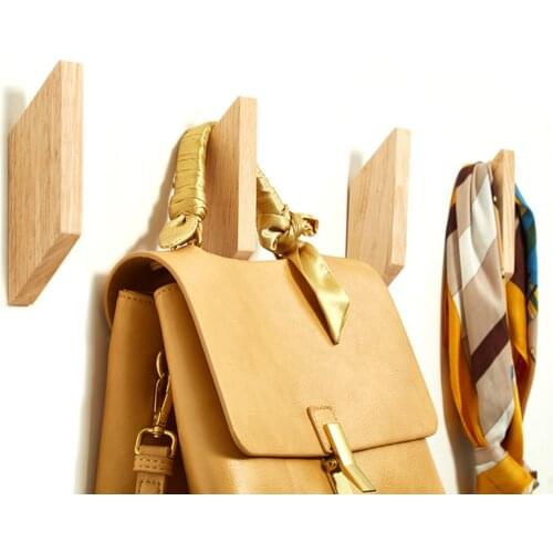 4 pcs Modern simple quadrilateral hook solid wood fitting room hook shoes hat scarf hook umbrella hook exquisite log color