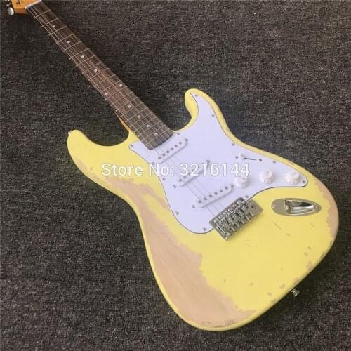 Antique relic Stock guitars, milk yellow, hand-carved, real photos, do old restoring ancient ways, free shipping