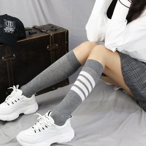 Asymmetrical female middle tube four bars socks striped long tube and knee ins calf socks autumn and winter street trendy socks