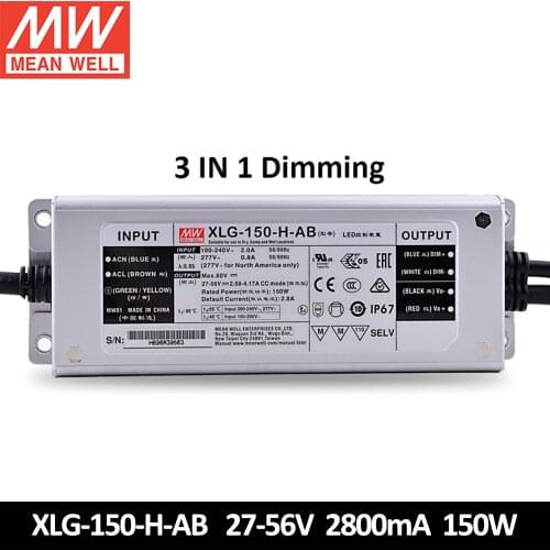 MEAN WELL XLG-150 12V 24V 700mA 1400mA 2800mA constant power LED driver IP67 150W adjustable Meanwell power Supply XLG-150-H-AB