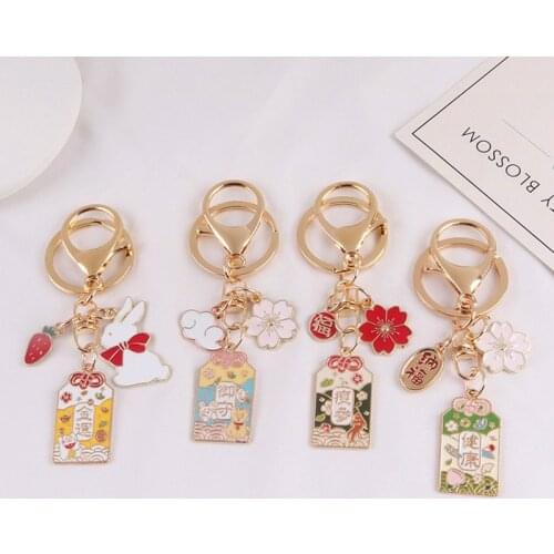 Japan Anime Rabbit Keychain For Women Men Cherry Blossom Key-Ring Car Bag Pendent Charm Airpods Key Holder Accessories