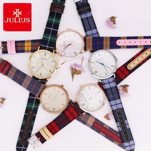 Julius Womens Watch Japan Quartz Unisex Hours Fashion British Plaid Style Bracelet Leather Clock Girls Birthday Gift No Box