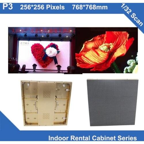 TEEHO 6pcs/lot P3 FREE sending card flight case indoor Golden brushed Aluminum Cabinet 768mm*768mm 1/32 scan video wall show