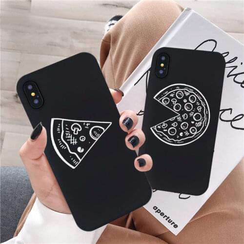 JAMULAR Funny Pizza Best Friends Phone Case For iPhone X XS MAX XR 11 Pro 7 8 6 SE Plus Black Couple Soft Back Cover Funda Shell