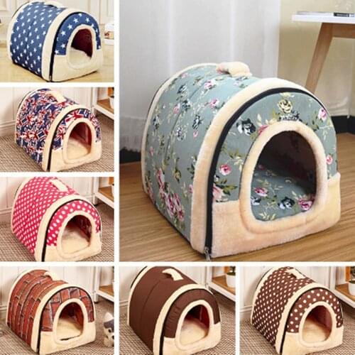 Pet House Dog Bed With Print Mat Foldable Dog Cat Bed Pad Nest For Small Medium Dogs Portable Travelling Kennels Basket Bags