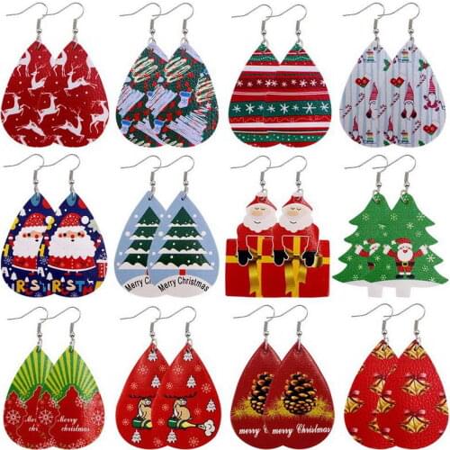 E7700 ZWPON Merry Christmas Print Leather Teardrop Earrings 2020 New Cute Santa Claus Earrings Christmas Gifts Wholesal