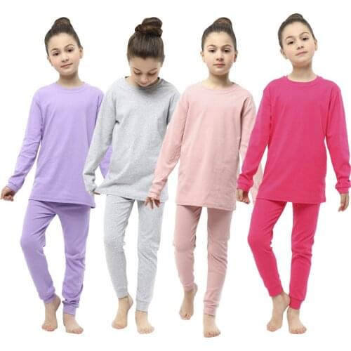 2 3 4 5 6 7 8 10 12 Years Boys Girls Full Sleeve Cotton Solid Color Pajamas Sets Children Sleepwear Soft Homewear Nightwear