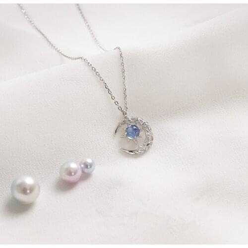 925 Sterling Silver Crystal Moon Charm Pendant Choker Necklace For Girl Women Statement Wedding Christmas Jewelry dz698