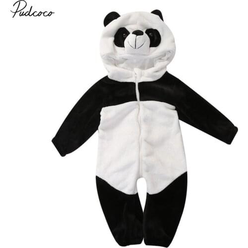 Pudcoco Kids Baby Boy Girl Unisex Animal Panda Long Sleeve Hooded Zipper Romper Sleepwear 0-3 Years Helen115