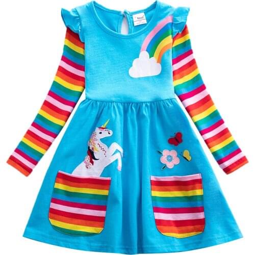 Fashion Unicorn Summer Dress 2021 Girls Dress Autumn Girls Long Sleeve Prom Dress For Girls Children Clothing Vestidos 2-6 Age