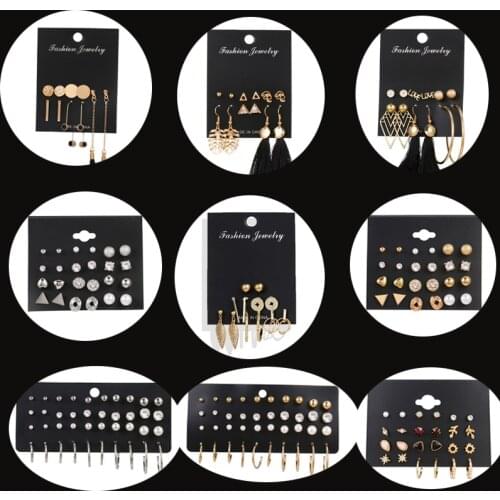 Trendy Small Stud Earrings For Women Luxury Crystal Flower Gold Earrings Set Punk Personality Party Fashion Jewelry oorbellen