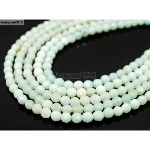 Natural Amazonite Gems Stones 4mm Faceted Round Spacer Loose Beads 15'' Strand for Jewelry Making Crafts 5 Strands/Pack