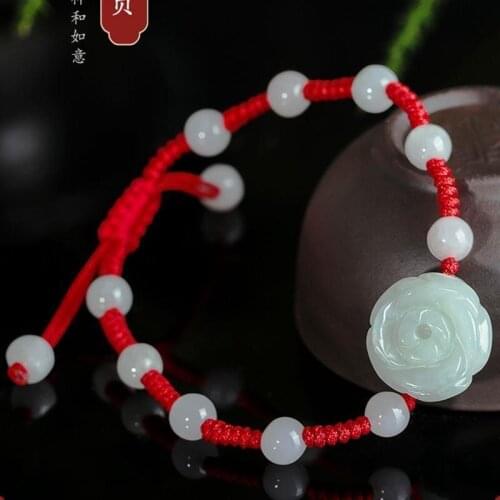 Customized Natural Emerald Rose Pixiu Knot Bracelet Adjustable Bangle Jewellery Fashion Accessories Hand-Carved Woman Amulet