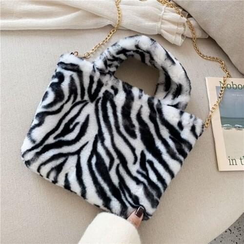 New fashion shoulder bag female leopard female bag chain large plush winter handbag Messenger bag women soft warm Winter fur bag