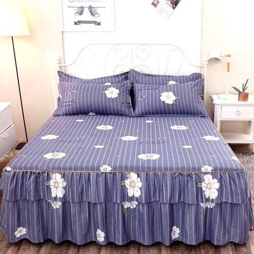 2020 New bed skirt 1 pcs with 2 pcs pillowcase Bedspread Wedding Fitted Sheet Cover Soft Non-Slip King Queen Bed sheet