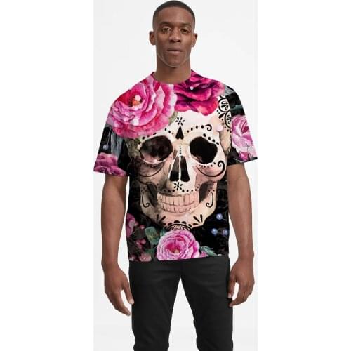 2021 New Skull Flower Mens Tshirt Causal Short Sleeve Shirt Hot Sale Streetwear Oversized T shirt Man Sweatshirt Causal Tees