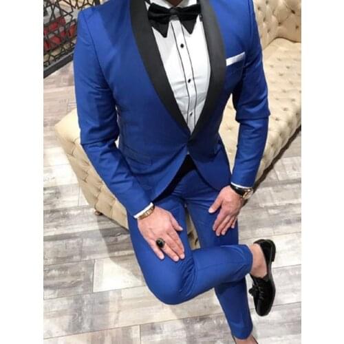 New Royal Blue One Button Groomsmen Shawl Lapel Groom Tuxedos Men Suits Wedding/Prom Best Man Blazer ( Jacket+Pants+Tie)