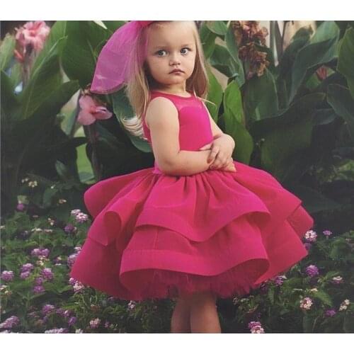 New Fuchsia kids beautiful pageant party dresses toddler girl baby tulle dress birthday gown with headpiece