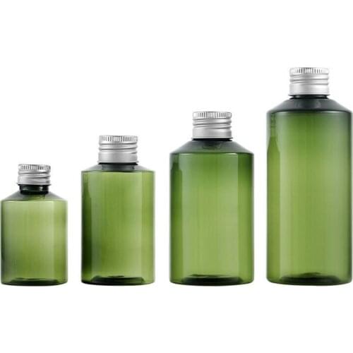 Empty Amber Green Plastic Bottle With Aluminum Lid 50ml 100ml 150ml 200ml Cosmetic Container Big Face Body Cleanser Cream Bottle