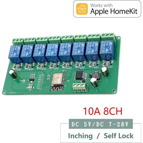 Homekit 8CH 10A WiFi Relay Module Inching Switch Self-locking Entry Access Gate Control DC 5V 12V 7V-28V