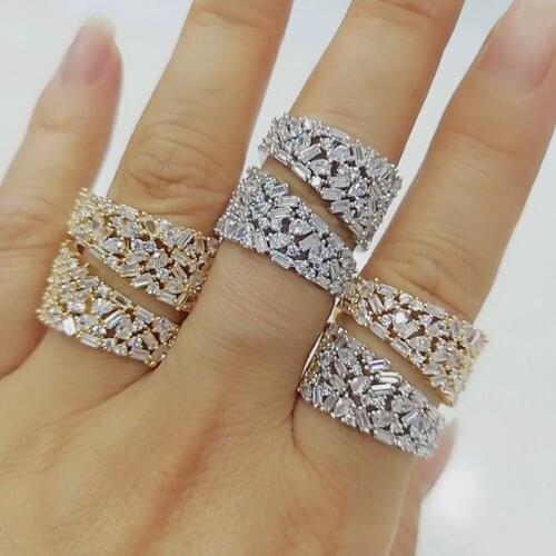 Blachette Luxury Corssover Chic Bold Statement Rings with Zirconia Stones for Women Bridal Wedding Party Jewelry High Quality