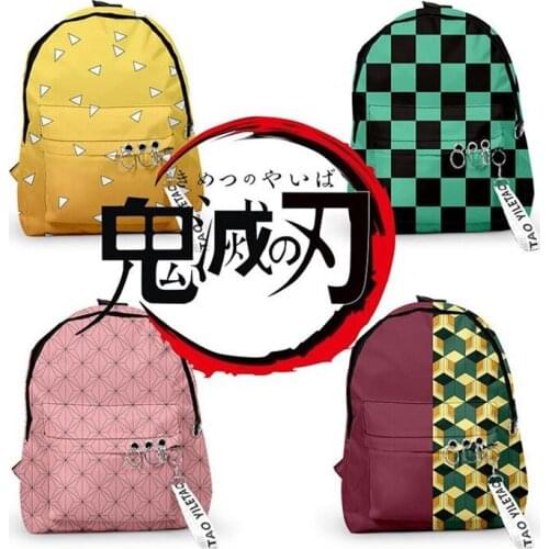 Anime Demon Slayer Kimetsu no Yaiba Kamado Tanjirou Cosplay Backpack Agatsuma Zenitsu Oxford Zipper Shoulder Bag Teen Knapsack