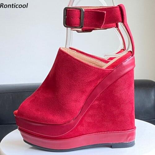 Ronticool Handmade Women Gladiator Sandals Unisex Wedges Heels Peep Toe Beautiful Wine Red Purple Night Club Shoes US Size 5-20