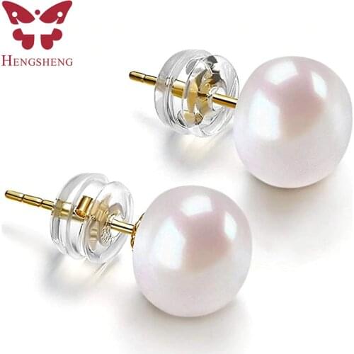 White Cultured Freshwater Pearl Earrings For Women, Classic 925 Sterling Silver Jewelry Gold Stud Earrings 2021 Dropshipping