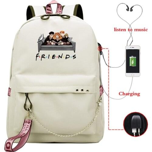 New Bag Schoolbag USB Charging Student School Backpack Friends Printed Bagpack Primary School Book Bags for Teenage Girls Kids