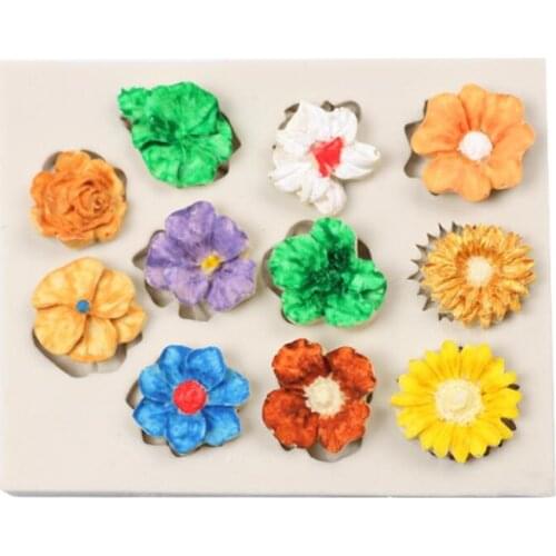Sunflower Rose Flowers Shape Silicone Mold Cake Border DIY Decoration Chocolate Sugar Craft Polymer Clay Crafts 3D Mould Tools