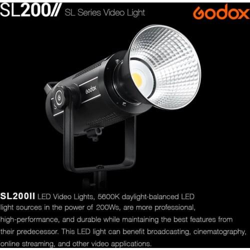 Godox SL200II 200W Bowens-mount Daylight Balanced LED Video Light 5600K Built-in 2.4G Wireless X System 74000lux 1m CRI96 TLCI97