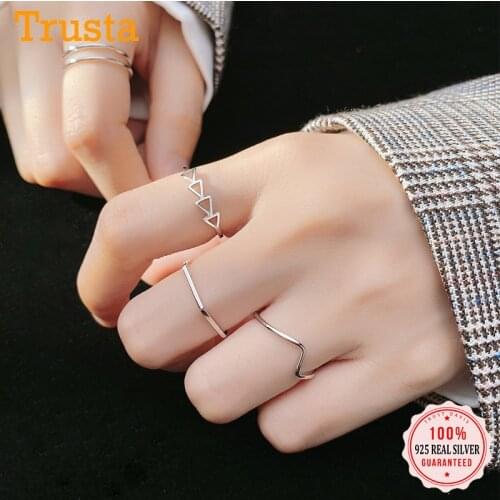 TrustDavis Real 925 Sterling Silver Ring Triangle Arrow Rings For Women Girls Party S925 Jewelry Wholesale DA1420