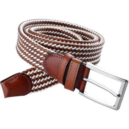 Comfort Leather Knitted Strap Belts Weave 1.26" Wide Big and Tall 125 CM Length Belt with Metal Pin Buckle Mens Leather Belt