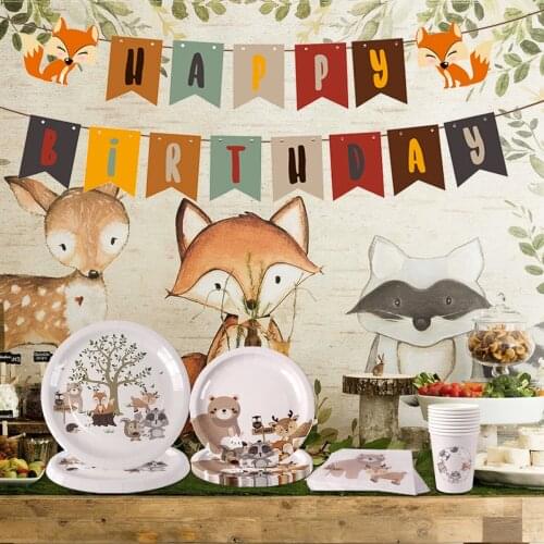 Woodland Animal Party Decor Jungle Theme Birthday Party Supplies Kids Favor DIY Animals Party Decors Happy Birthday Party Decor