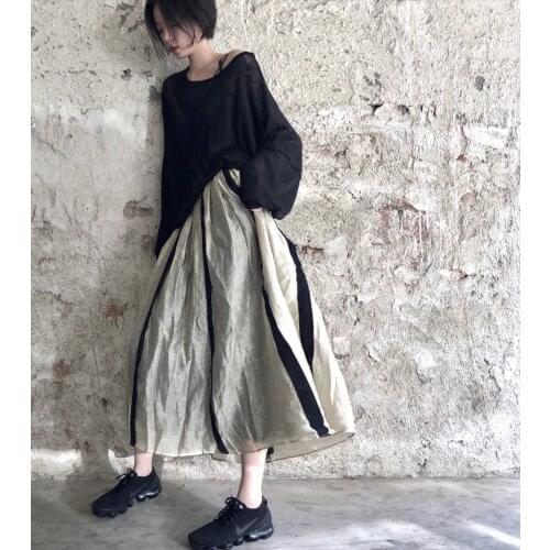 Fetus I Tencel Uma Do Used Wind Flax Color Stripe A Word Half-body Skirt 2019