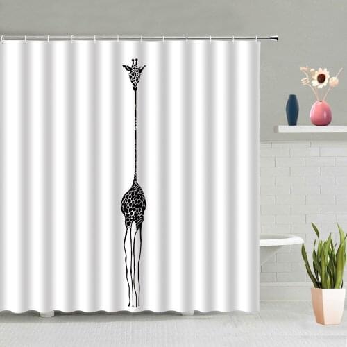 Zebra Giraffe Kangaroo Shower Curtain Ink Painting Animal Art Bathroom Waterproof Accessories Set With Hook Home Decor