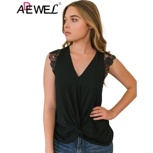 ADEWEL 2019 Black White Cap Sleeve Twisted Knot Lace Top Plus Size camisa feminina women camisa feminina tshirt clothes 2XL